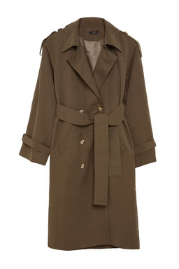 Trendyolmilla Haki Kemerli Ruzgarl?k Detayl? Su Itici Uzun Trenckot TWOSS21TR0005  фото 63