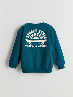 Bisiklet Yaka Bask?l? Erkek ?ocuk Sweatshirt