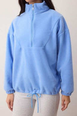 Ac?k Mavi Fermuarl? Dik Yaka Polar Regular/Normal Kesim Orme Sweatshirt TWOAW21SW0758