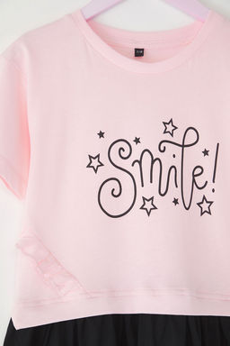 Pudra K?z Cocuk %100 Pamuk Slogan Bask?l? K?sa Kol Mini Orme Elbise TKDSS25EL00089 - Trendyolmilla фото 2