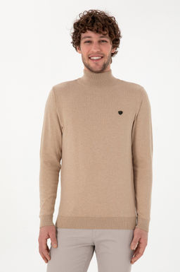 Erkek Slim Fit Yar_m Bal_k__ Yaka Kum Melanj Basic Kazak