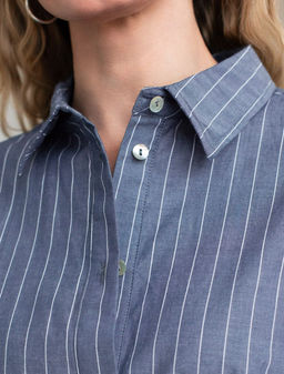 Платье в полоску А-силуэта с поясом из легкого хлопкового поплина - Vilatte фото 2