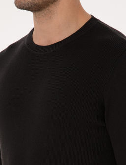 Siyah Slim Fit Pamuk Kar___ml_ Bisiklet Yaka Selanik _rg_ Triko Kazak - Cacharel фото 7