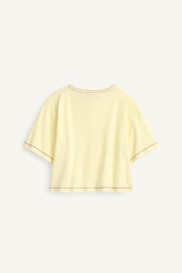 CAMISETA PESPUNTES FLOR BORDADA ALGOD?N LINO LIMITED EDITION / Vainilla - Zara фото 6