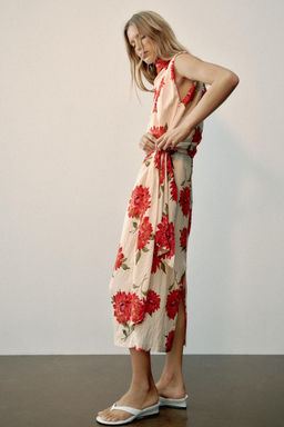 VESTIDO MIDI ESTAMPADO FLORAL CINTUR?N / Crudo / Rojo - Zara фото 4