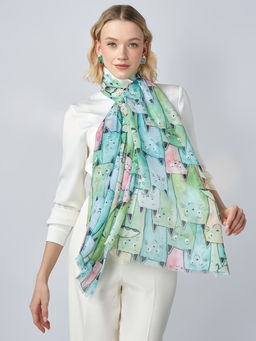 с котиками! Большой, мягкий, тонкий и очень нежный двусторонний палантин с рисунком - Tantino фото 3