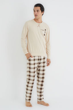 TRENDYOL MAN Bej Regular Fit Ekose Orme Pijama Tak?m? TMNAW25PT00058 - Trendyolmilla фото 2