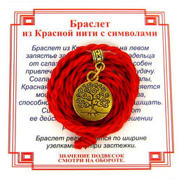 Браслет красный витой на Развитие (Дерево Жизни),цвет золот, металл, текстиль