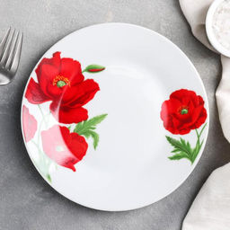 Тарелка керамическая пирожковая Доляна Маки, d=17,5 см, цвет белый