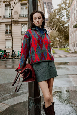 Antrasit Baklava/Ekose Desenli Polo Yaka Triko Kazak TWOAW26KZ00231 - Trendyolmilla фото 7