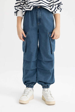 Джинсовые брюки-карго Parachute для девочек - Defacto фото 3