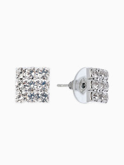 Цена за 2 шт. Серьги со стразами "Квадрат" 9*9мм, цвет белый в серебре