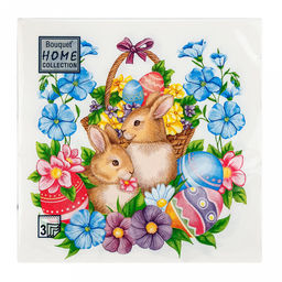 Салфетки бумажные "Bouquet Home Collection Classic" 33х33см, 3-х слойные, 20 штук в упаковке, 100% целлюлоза, "Пасхальные кролики" (Россия)