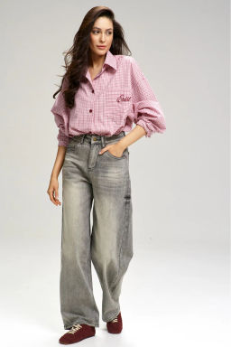 Рубашка в клетку с карманом Oversize Red