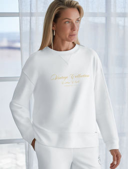 Свободный свитшот с принтом и разрезами из эластичного футера двухнитки без начеса