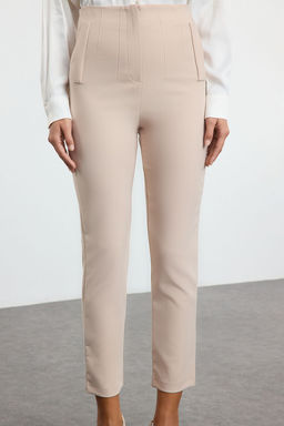 Bej Cigarette Kal?p Pensli Yuksek Bel Bilek Boy Dokuma Kumas Pantolon TWOSS20PL0515