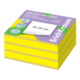 АКЦИЯ Цена за 12 шт. Блок самоклеящийся бумажный ErichKrause Neon+Pastel, 51х51 мм, 250 листов, 2 цвета