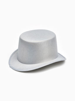 Карнавальная шляпа "Цилиндр" серебрянная с блёстками р-р 56-58