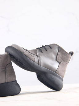 Ботинки 305.927bl.Серый замок замша+серый игуана/мех