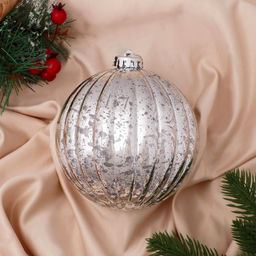 Ёлочная игрушка Винтаж, шар новогодний, d=11.5 см, полосы, серебристый