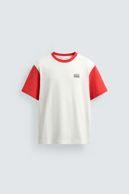 CAMISETA COLOR BLOCK PARCHE COMBINADO / Blanco roto