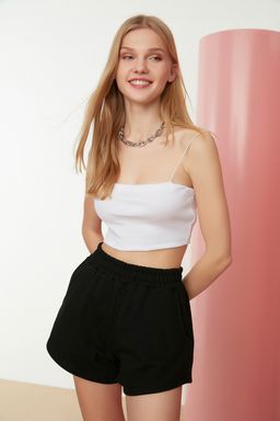 Siyah Regular/Normal Kal?p Yuksek Bel K?sa Esnek Orme Sort TWOSS21SR0086