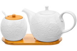 Набор - чайник 900 мл + сахарница 450 мл "Лоза" с ложкой на дер. подставке