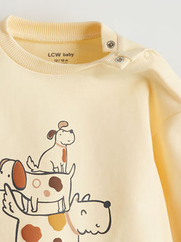 Bisiklet Yaka Bask?l? Erkek Bebek Sweatshirt