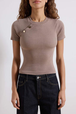 Vizon Dugme Detayl? Fitilli Fitted/Vucuda Oturan Esnek Orme Bluz TWOSS24BZ00536