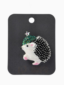 Брошь «Ежик» в шапке со звездой, цветная в чернёном серебре