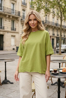 K13671 Футболка OVER SIZE (хлопок) ЗЕЛЕНЫЙ