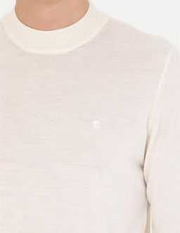 Ekru Regular Fit Bato Yaka Y_n Kar___ml_ Basic Triko Kazak