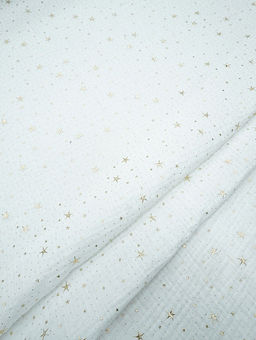 Муслин двухслойный с эф.жатости Звездочки (золотой глиттер) цв.белый, ш.1.4м, хл-100%, 140гр/м.кв - Купава фото 2