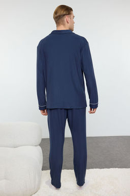TRENDYOL MAN indigo Yumusak Tuse Orme Pijama Tak?m? TMNAW25PT00022 - Trendyolmilla фото 4