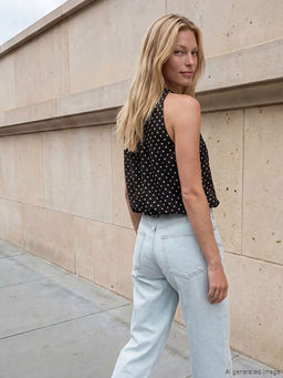 Bisiklet Yaka Puantiyeli Bluz