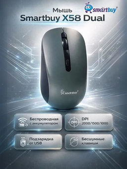Мышь беспроводная Smartbuy X58, Bluetooth + 2.4G, с зарядкой, графит (SBM758DG)