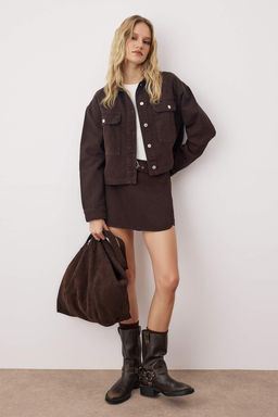 Kahverengi Cep Detayl? Regular Denim Ceket TWOAW26CE00038