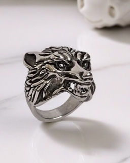 Мужское кольцо из стали Волк