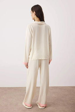 Ekru Biyeli Viskon Dokuma Pijama Tak?m? THMAW26PT00088 - Trendyolmilla фото 12
