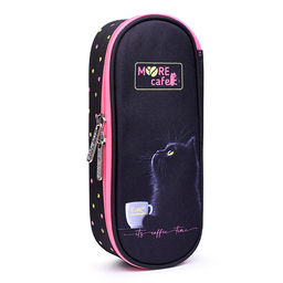 Пенал "MooreCafe" 21x8x5 см овальный, плотный износостойкий полиэстер с водоотталкивающей пропиткой, овальной формы на молнии для 50 предметов, с внутренним органайзером-створкой, с 2-мя бегунками, полноцветная печать