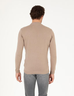 Базовый свитер стандартного кроя светло-коричневого цвета с водолазкой длиной в четверть - Cacharel фото 5