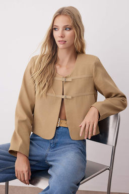 Bej Gabardin Ince Mevsimlik Dokuma Ceket TWOAW26CE00019