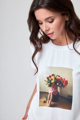 Футболка ANELLI 1280 белый с тюльпанами  фото 5