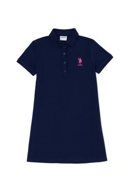 Темно-синее трикотажное платье с короткими рукавами для девочки - U.s. polo assn фото 4