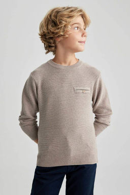 Трикотажный свитер с круглым вырезом для мальчика - Defacto фото 3