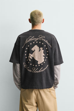 SUDADERA LAVADA GR?FICO CABALLOS / Gris antracita