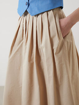 Beli Lastikli Saten Kad?n Pileli Etek