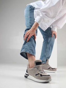 Кроссовки 150.maskgr. каменный замша/Мех