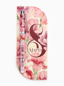 Цена за 2 шт. Ручка в открытке С 8 Марта, шариковая, синяя паста, 1.0 мм