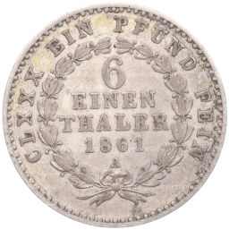 Монета 1/6 талера 1861 года А Ангальт-Бернбург